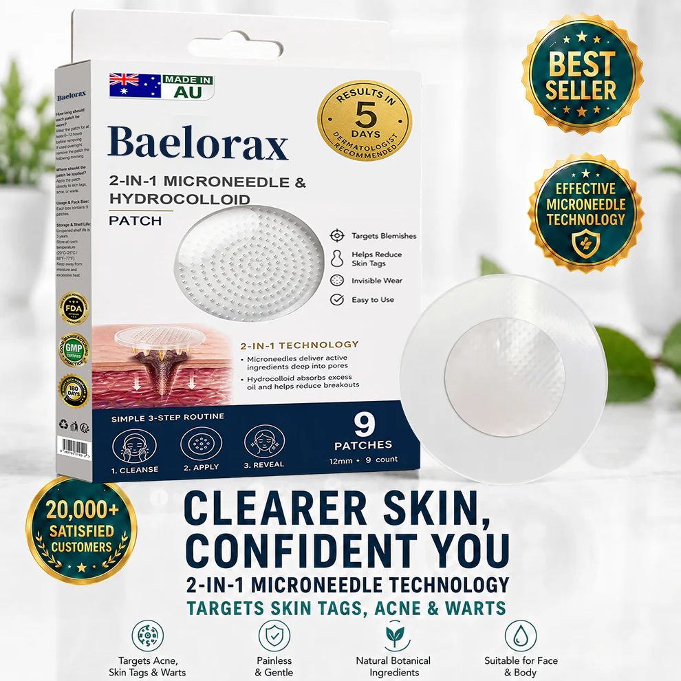 ✅🇦🇺Baelorax®2-in-1 Microneedle & Hydrocolloid Patch💫| Removes Raised Moles, Acne, Flat Warts & Skin Tags | Helps Improve Wrinkles, Scars & Blemishes | Invisible Patches for Face & Body