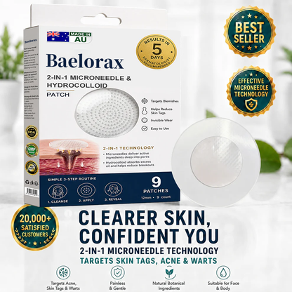 ✅🇦🇺Baelorax®2-in-1 Microneedle & Hydrocolloid Patch💫| Removes Raised Moles, Acne, Flat Warts & Skin Tags | Helps Improve Wrinkles, Scars & Blemishes | Invisible Patches for Face & Body